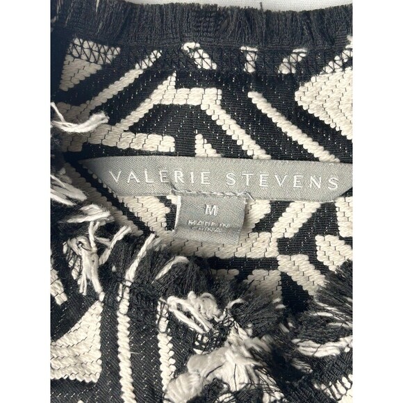 Valerie Stevens Black/White Blazer Jacket W/Fringe Trim Size Med Career - Picture 5 of 9